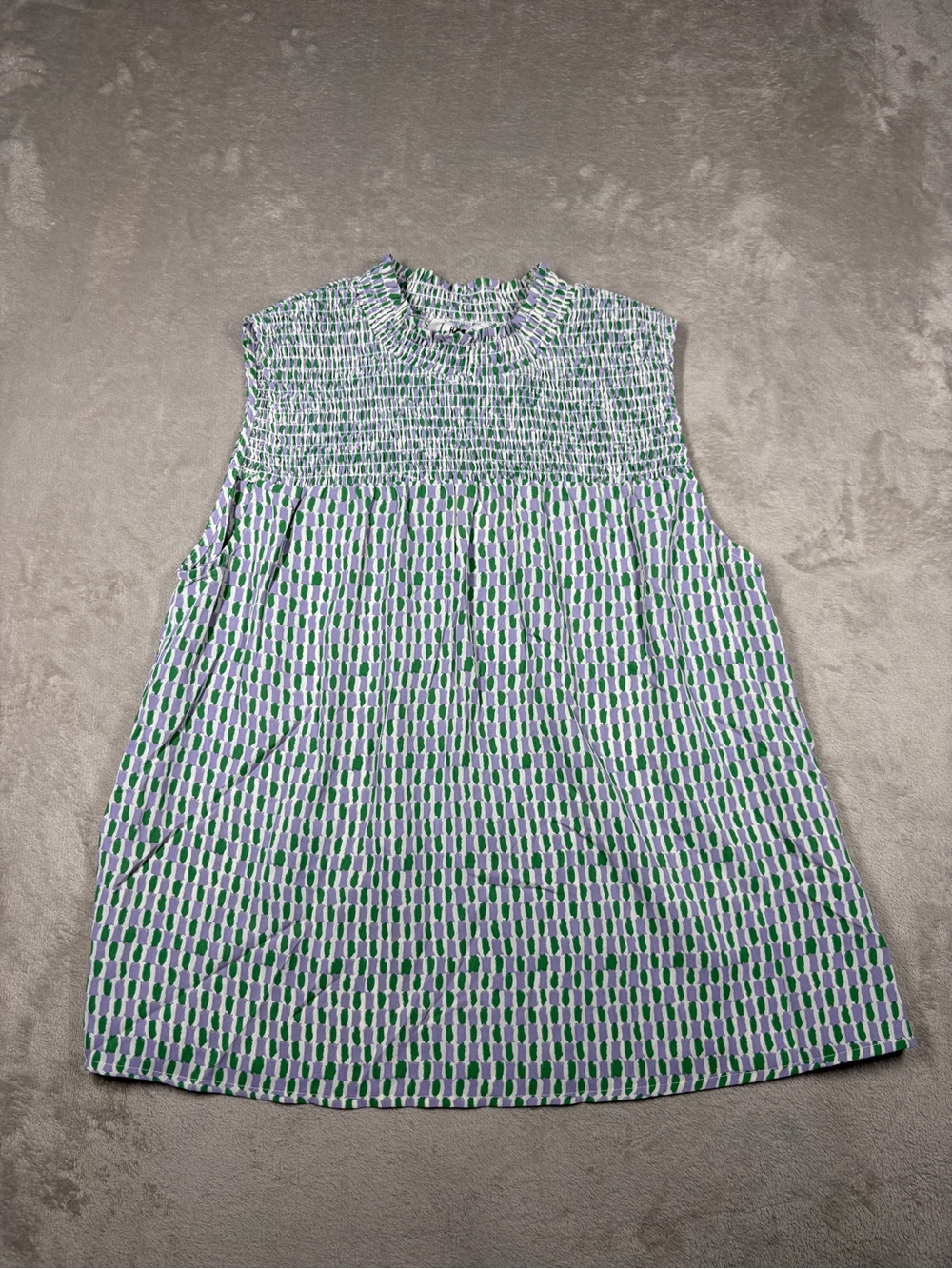NWT THML Sleeveless Smocked Lightweight White Green Lavender Purple Blouse S